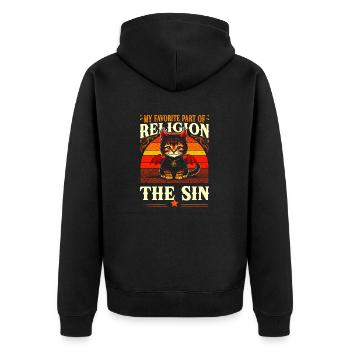Chat diable rétro : la meilleure partie de la religion - Veste à capuche bio Premium Unisexe - noir - Dos - Nico (187cm)
