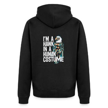 Frei wie ein Falke im Menschenkostüm - Unisex Premium Bio Zip Hoodie - Schwarz - Hinten - Nico (187cm)