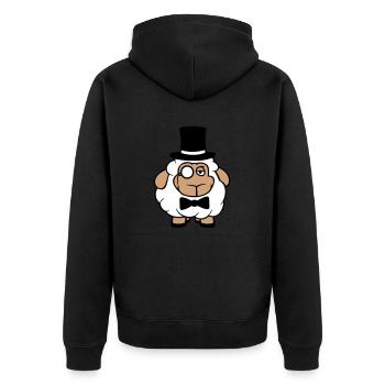 Schaf Herr Gentleman Zylinder Hut Monokel Brille - Unisex Premium Bio Zip Hoodie - Schwarz - Hinten - Nico (187cm)