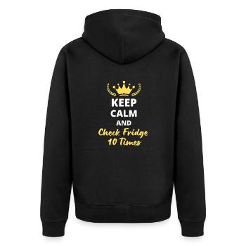 "Keep Calm and Check Fridge 10 Times" - Unisex Premium Organic Zip Hoodie - black - Back - Nico (187cm)