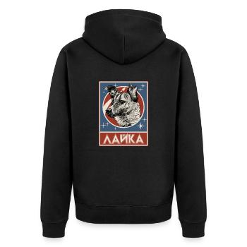 Sowjetischer Weltraumhund Laika - Unisex Premium Bio Zip Hoodie - Schwarz - Hinten - Nico (187cm)