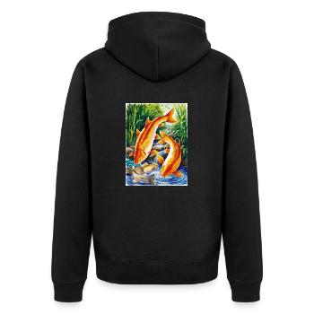 Karpfen - Unisex Premium Bio Zip Hoodie - Schwarz - Hinten - Nico (187cm)