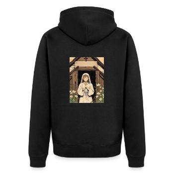 Ein Gebet unter den Wildblumen - Unisex Premium Bio Zip Hoodie - Schwarz - Hinten - Nico (187cm)