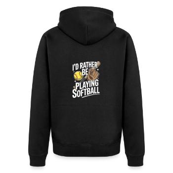 Ich würde lieber die Softball-Saison lustig spielen - Unisex Premium Bio Zip Hoodie - Schwarz - Hinten - Nico (187cm)