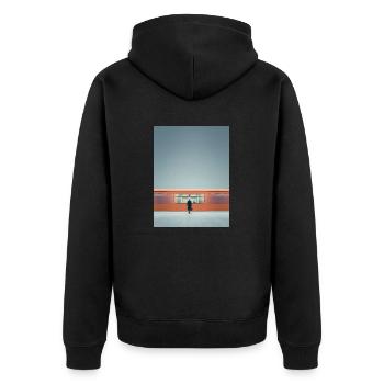 Minimalistischer U-Bahn-Moment - Unisex Premium Bio Zip Hoodie - Schwarz - Hinten - Nico (187cm)