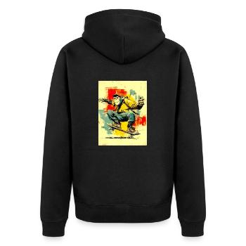 Cool monkey on skateboard - modern, stylish - Unisex Premium Organic Zip Hoodie - black - Back - Nico (187cm)