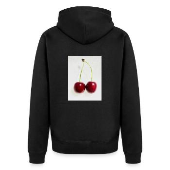 Kirsche - Unisex Premium Bio Zip Hoodie - Schwarz - Hinten - Nico (187cm)