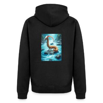 Nguruvilu, Mapuche-Fischfuchs der chilenischen Flussfolklore - Unisex Premium Bio Zip Hoodie - Schwarz - Hinten - Nico (187cm)