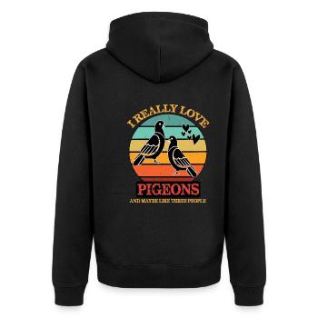 Really Love Pigeons Retro-Design für Taubenfans - Unisex Premium Bio Zip Hoodie - Schwarz - Hinten - Nico (187cm)