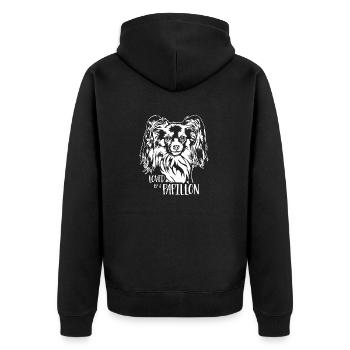 Loved by a Papillon Hunde Spruch Hund Wilsigns - Unisex Premium Bio Zip Hoodie - Schwarz - Hinten - Nico (187cm)