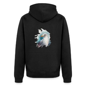 Stylish North Sea Coast Seagull Watercolor - Unisex Premium Organic Zip Hoodie - black - Back - Nico (187cm)
