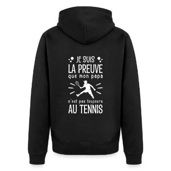 Preuve que mon papa tennis, Humour tennis - Veste à capuche bio Premium Unisexe - noir - Dos - Nico (187cm)