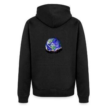 TAG DER ERDE 2023, INTERNATIONALER TAG DER ERDE 2023 - Unisex Premium Bio Zip Hoodie - Schwarz - Hinten - Nico (187cm)