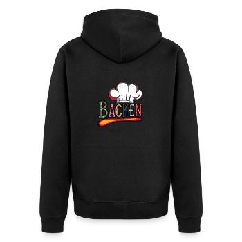 Backen mein Hobby - buntes Bäckermotiv - Unisex Premium Bio Zip Hoodie - Schwarz - Hinten - Nico (187cm)