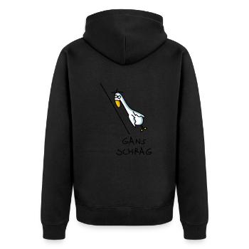 Schräger Vogel Gans - Unisex Premium Bio Zip Hoodie - Schwarz - Hinten - Nico (187cm)