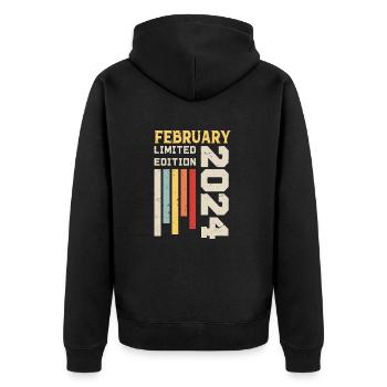 Februar 2024 - Geburtstagsgeschenk Februar 2024 - Unisex Premium Bio Zip Hoodie - Schwarz - Hinten - Nico (187cm)