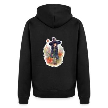 Sorcière mignonne sur une prairie fleurie - Veste à capuche bio Premium Unisexe - noir - Dos - Nico (187cm)