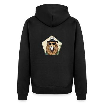 Mister Lion - Unisex Premium Bio Zip Hoodie - Schwarz - Hinten - Nico (187cm)
