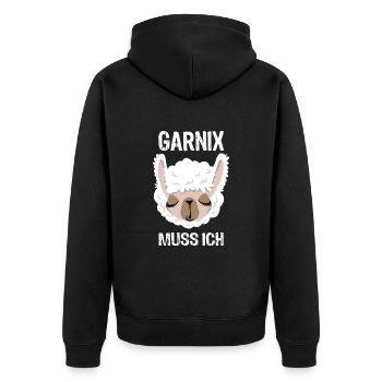 Garnix muss ich - Lama - Spruch - Unisex Premium Bio Zip Hoodie - Schwarz - Hinten - Nico (187cm)