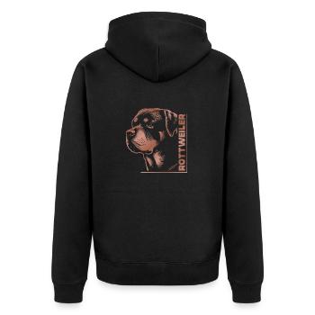 ROTTWEILER Zeichnung Kopf rosegold - Unisex Premium Bio Zip Hoodie - Schwarz - Hinten - Nico (187cm)