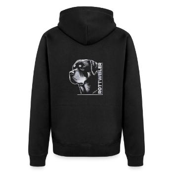 ROTTWEILER Zeichnung Kopf silber - Unisex Premium Bio Zip Hoodie - Schwarz - Hinten - Nico (187cm)