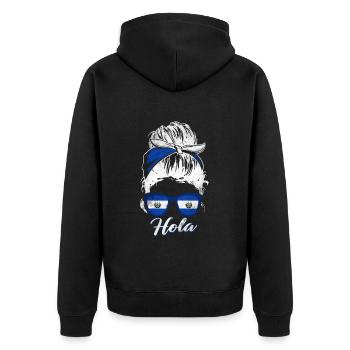 El Salvador Frau - Unisex Premium Bio Zip Hoodie - Schwarz - Hinten - Nico (187cm)