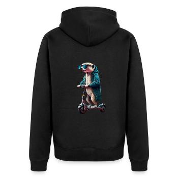 Escooting Erdmännchen Escooter Elektroroller - Unisex Premium Bio Zip Hoodie - Schwarz - Hinten - Nico (187cm)
