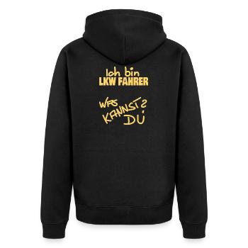 Ich bin LKW FAHRER - Unisex Premium Bio Zip Hoodie - Schwarz - Hinten - Nico (187cm)