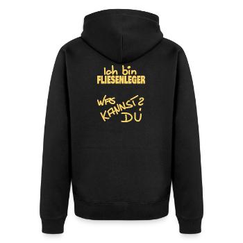 Ich bin FLIESENLEGER - Unisex Premium Bio Zip Hoodie - Schwarz - Hinten - Nico (187cm)