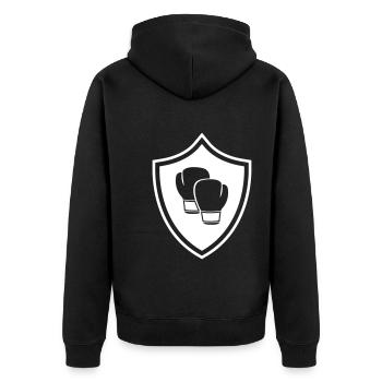 Boxhandschuhe Wappen - Unisex Premium Bio Zip Hoodie - Schwarz - Hinten - Nico (187cm)