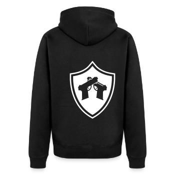 Pistole Wappen - Unisex Premium Bio Zip Hoodie - Schwarz - Hinten - Nico (187cm)