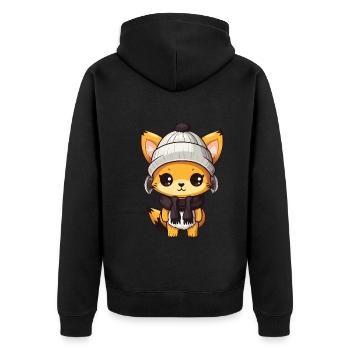 Fuchs Winter Comic - Unisex Premium Bio Zip Hoodie - Schwarz - Hinten - Nico (187cm)