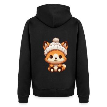 Fuchs Winter Comic - Unisex Premium Bio Zip Hoodie - Schwarz - Hinten - Nico (187cm)