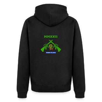 weapons for peace - Unisex Premium Bio Zip Hoodie - Schwarz - Hinten - Nico (187cm)