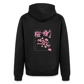 sakura,kirschblüte,drache,japan,blüten - Unisex Premium Bio Zip Hoodie - Schwarz - Hinten - Nico (187cm)