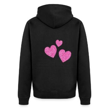 3 pinke glitzernde herzen herz - Unisex Premium Bio Zip Hoodie - Schwarz - Hinten - Nico (187cm)