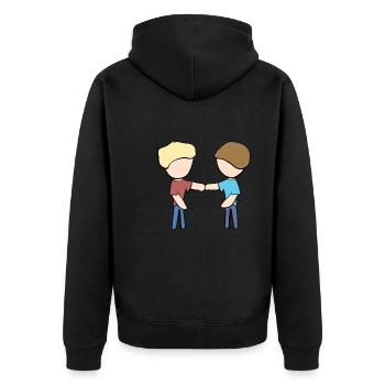 Kumpels Freunde Freundschaft Zusammenhalt - Unisex Premium Bio Zip Hoodie - Schwarz - Hinten - Nico (187cm)