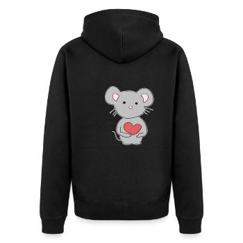 graue maus tier herz liebe haustier - Unisex Premium Bio Zip Hoodie - Schwarz - Hinten - Nico (187cm)