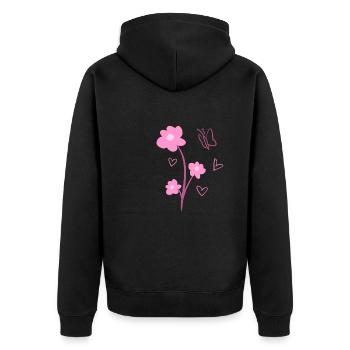 blumen symbol pflanzen natur schmetterling rosa - Unisex Premium Bio Zip Hoodie - Schwarz - Hinten - Nico (187cm)