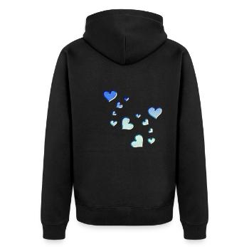 Muster Herzen Herz Symbol blau glitzer türkis - Unisex Premium Bio Zip Hoodie - Schwarz - Hinten - Nico (187cm)