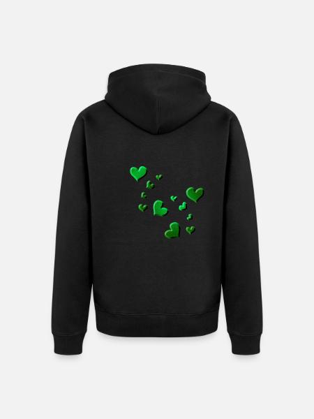 Heart pattern green symbol glitter - Unisex Premium Organic Zip Hoodie - black