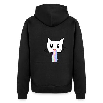 Katze Regenbogen Kotze Tier Süß - Unisex Premium Bio Zip Hoodie - Schwarz - Hinten - Nico (187cm)