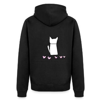 Katze Symbol Tier Herzen rosa - Unisex Premium Bio Zip Hoodie - Schwarz - Hinten - Nico (187cm)