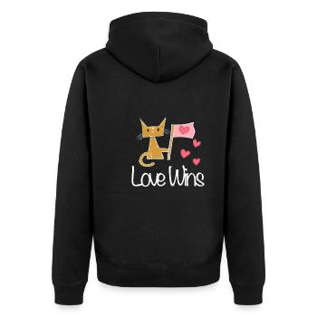 liebe gewinnt Katze Herz Flagge - Unisex Premium Bio Zip Hoodie - Schwarz - Hinten - Nico (187cm)