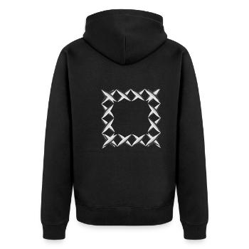 graues viereck kreuze - Unisex Premium Bio Zip Hoodie - Schwarz - Hinten - Nico (187cm)