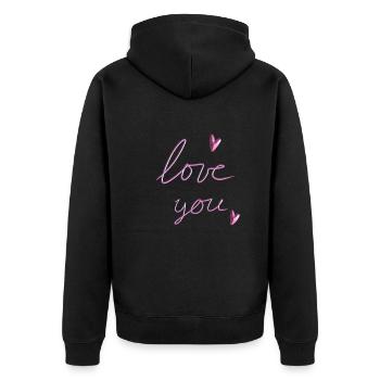 liebe dich herz pink - Unisex Premium Bio Zip Hoodie - Schwarz - Hinten - Nico (187cm)
