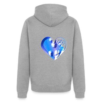 cicatrices de paillettes bleu cœur - Veste à capuche bio Premium Unisexe - gris chiné - Dos - Nico (187cm)