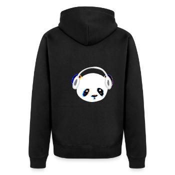 Panda Kopfhörer Musik Kopf Tier - Unisex Premium Bio Zip Hoodie - Schwarz - Hinten - Nico (187cm)