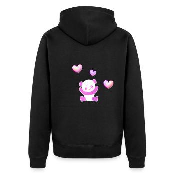 pinker panda tier herzen - Unisex Premium Bio Zip Hoodie - Schwarz - Hinten - Nico (187cm)