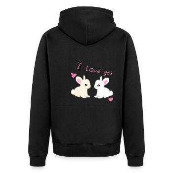 ich liebe dich hasen - Unisex Premium Bio Zip Hoodie - Schwarz - Hinten - Nico (187cm)